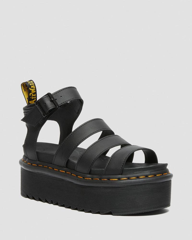 Black Women\'s Dr Martens Blaire Hydro Leather Platform Gladiator Sandals | CA 293YXF